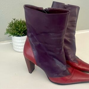 Vintage Y2K Nine West Leather Ankle Boots | Red & Burgundy | Size 7
